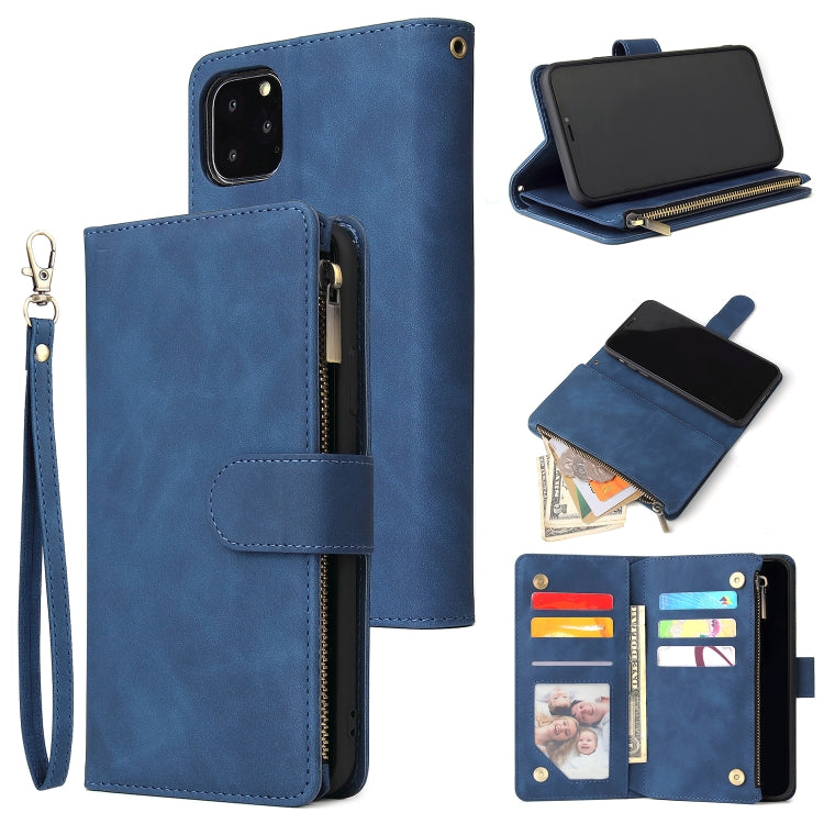 For iPhone 11 Pro Multifunctional Retro Frosted Horizontal Flip Leather Case with Card Slot & Holder & Zipper Wallet & Photo Frame & Lanyard