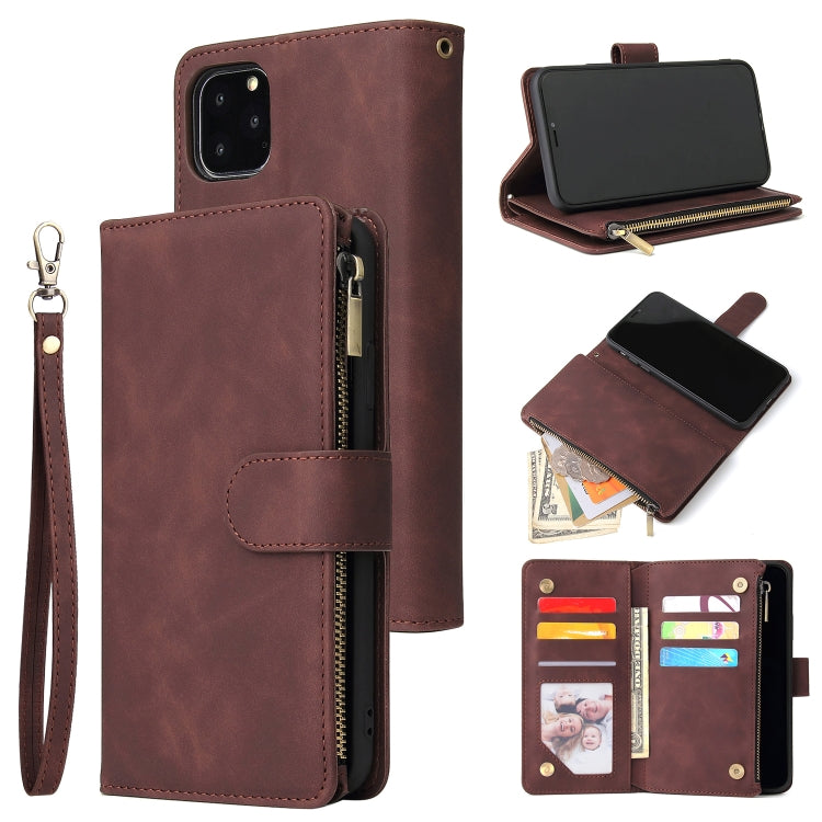 For iPhone 11 Pro Multifunctional Retro Frosted Horizontal Flip Leather Case with Card Slot & Holder & Zipper Wallet & Photo Frame & Lanyard