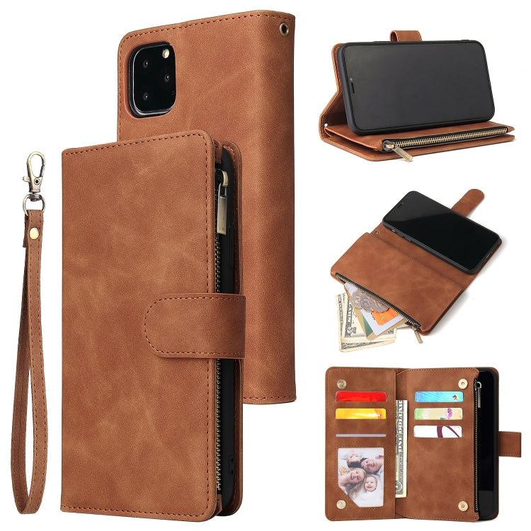 For iPhone 11 Multifunctional Retro Frosted Horizontal Flip Leather Case with Card Slot & Holder & Zipper Wallet & Photo Frame & Lanyard