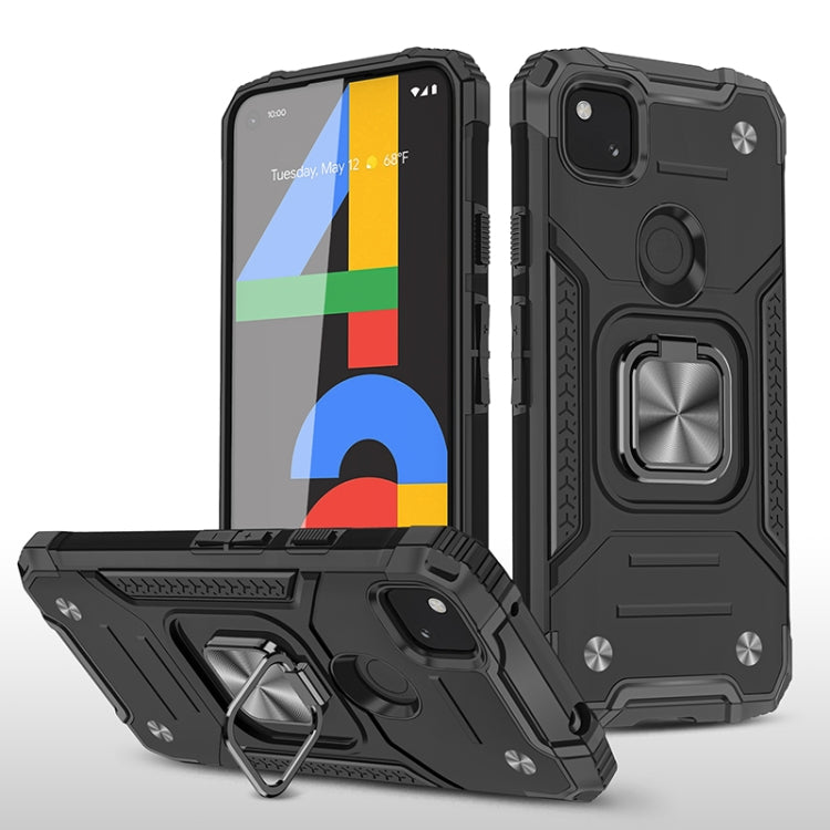 For Google Pixel 4a Magnetic Armor Shockproof TPU + PC Case with Metal Ring Holder