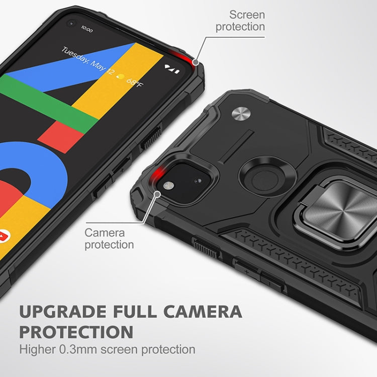 For Google Pixel 4a Magnetic Armor Shockproof TPU + PC Case with Metal Ring Holder