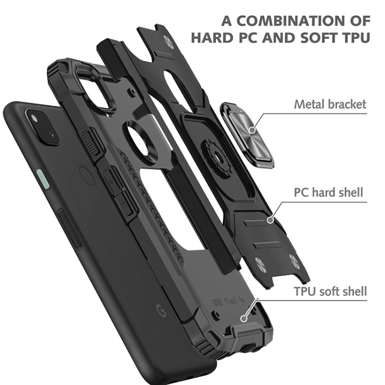 For Google Pixel 4a Magnetic Armor Shockproof TPU + PC Case with Metal Ring Holder
