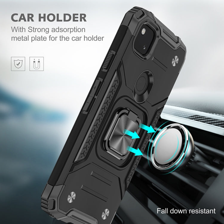 For Google Pixel 4a Magnetic Armor Shockproof TPU + PC Case with Metal Ring Holder