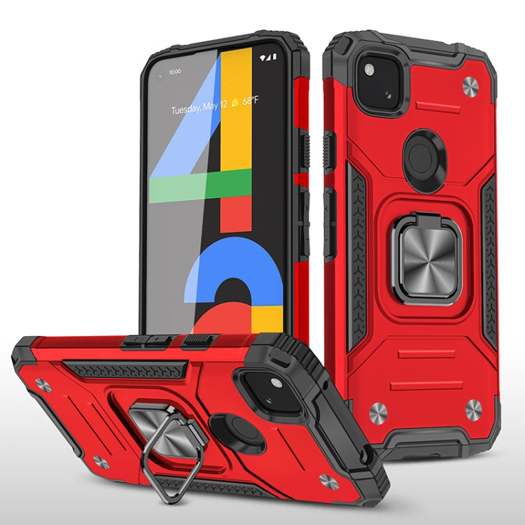 For Google Pixel 4a Magnetic Armor Shockproof TPU + PC Case with Metal Ring Holder