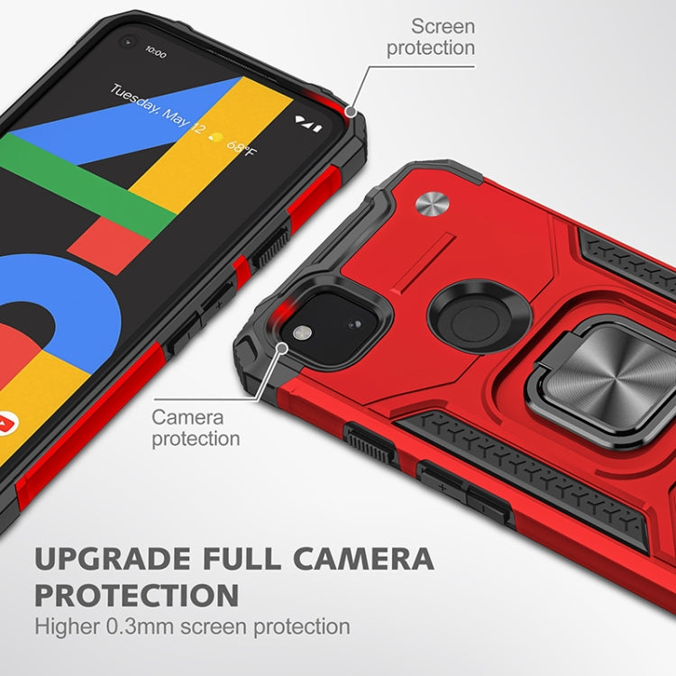 For Google Pixel 4a Magnetic Armor Shockproof TPU + PC Case with Metal Ring Holder