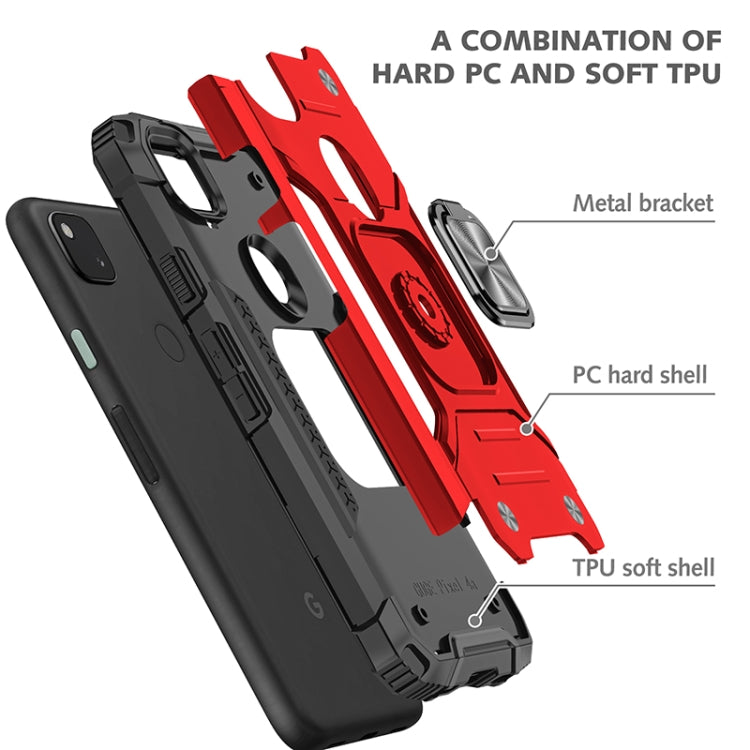 For Google Pixel 4a Magnetic Armor Shockproof TPU + PC Case with Metal Ring Holder