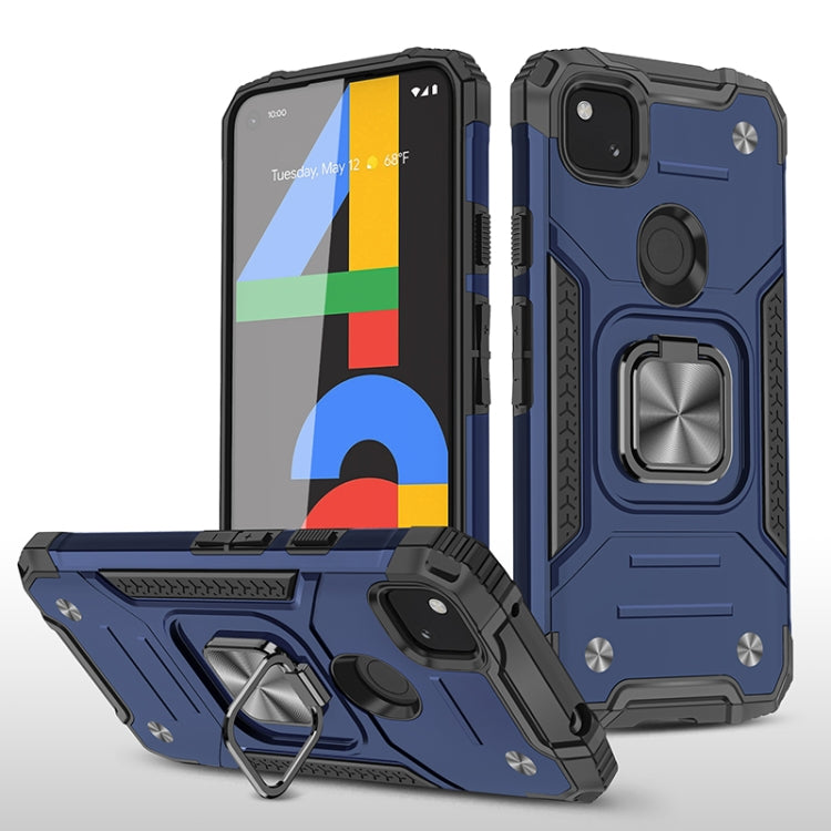 For Google Pixel 4a Magnetic Armor Shockproof TPU + PC Case with Metal Ring Holder