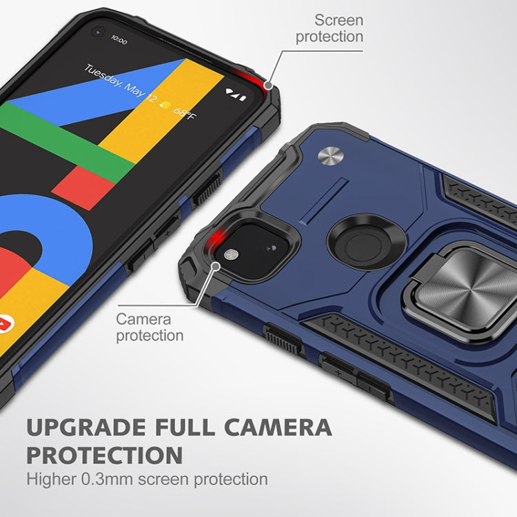 For Google Pixel 4a Magnetic Armor Shockproof TPU + PC Case with Metal Ring Holder