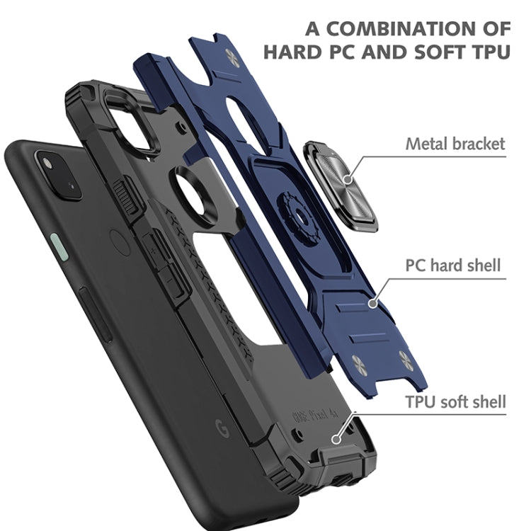 For Google Pixel 4a Magnetic Armor Shockproof TPU + PC Case with Metal Ring Holder