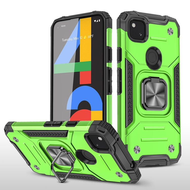 For Google Pixel 4a Magnetic Armor Shockproof TPU + PC Case with Metal Ring Holder