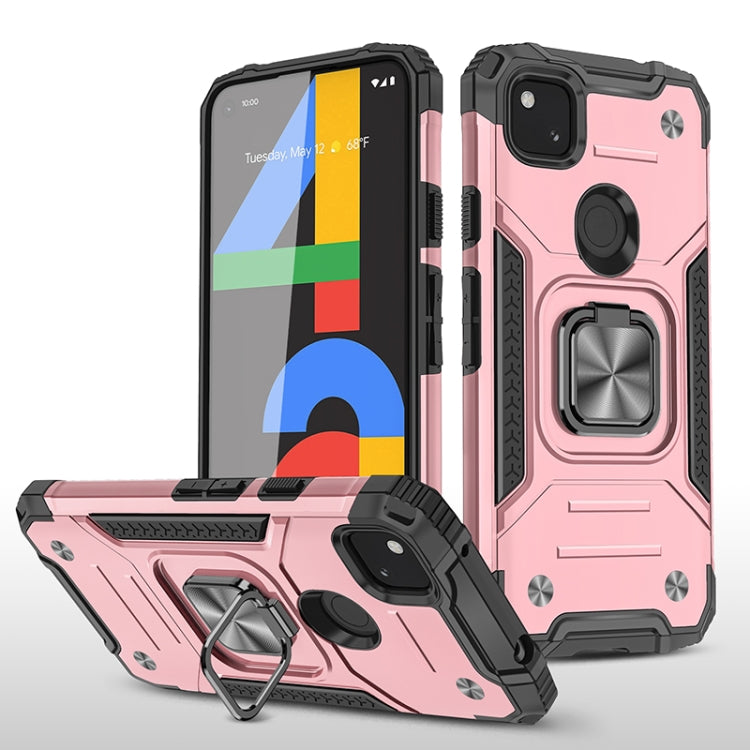 For Google Pixel 4a Magnetic Armor Shockproof TPU + PC Case with Metal Ring Holder