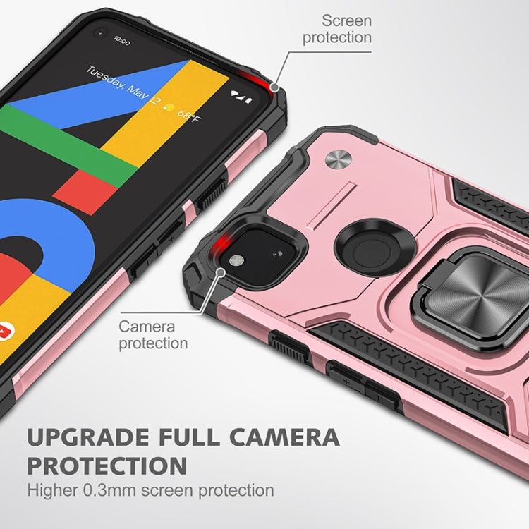 For Google Pixel 4a Magnetic Armor Shockproof TPU + PC Case with Metal Ring Holder