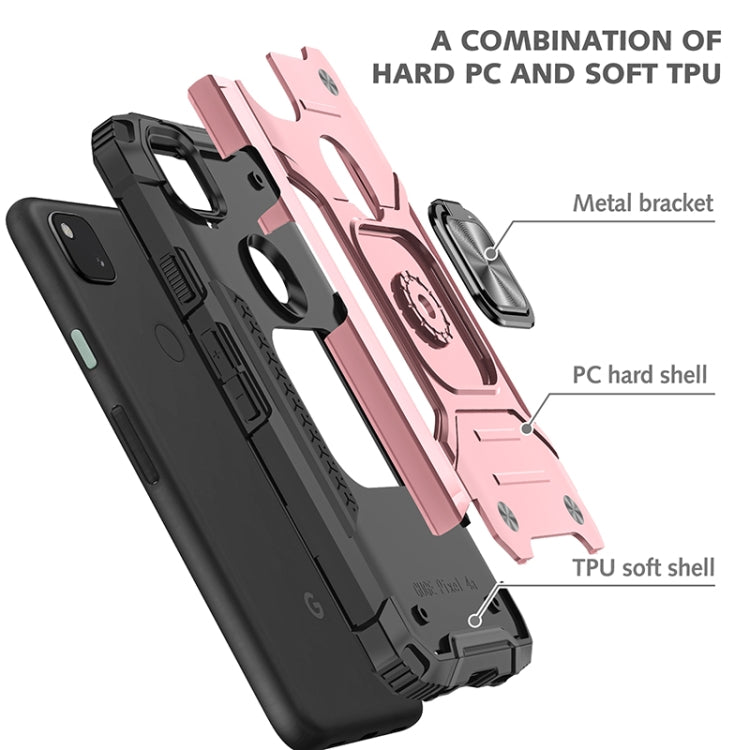 For Google Pixel 4a Magnetic Armor Shockproof TPU + PC Case with Metal Ring Holder