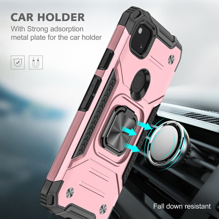 For Google Pixel 4a Magnetic Armor Shockproof TPU + PC Case with Metal Ring Holder