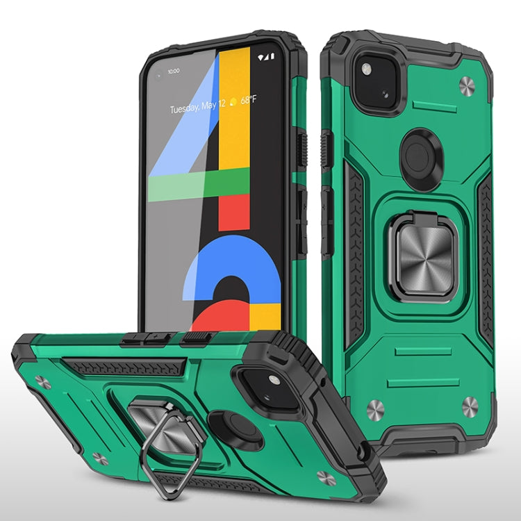 For Google Pixel 4a Magnetic Armor Shockproof TPU + PC Case with Metal Ring Holder