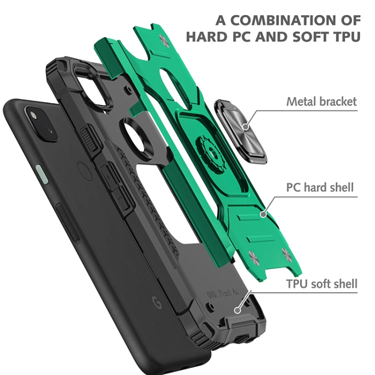 For Google Pixel 4a Magnetic Armor Shockproof TPU + PC Case with Metal Ring Holder