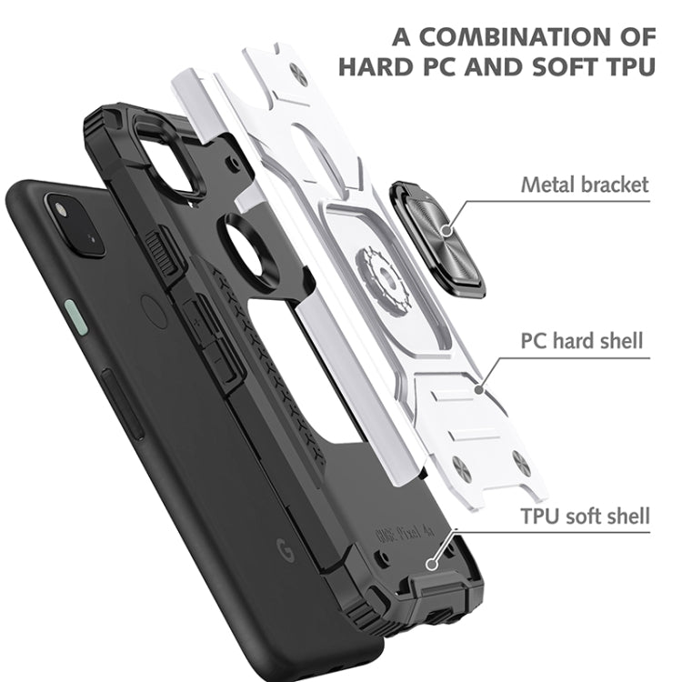 For Google Pixel 4a Magnetic Armor Shockproof TPU + PC Case with Metal Ring Holder