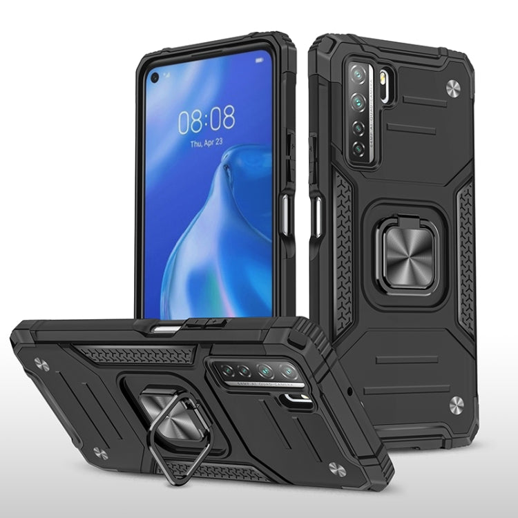 For Huawei P40 Lite 5G / Nova 7 SE Magnetic Armor Shockproof TPU + PC Case with Metal Ring Holder
