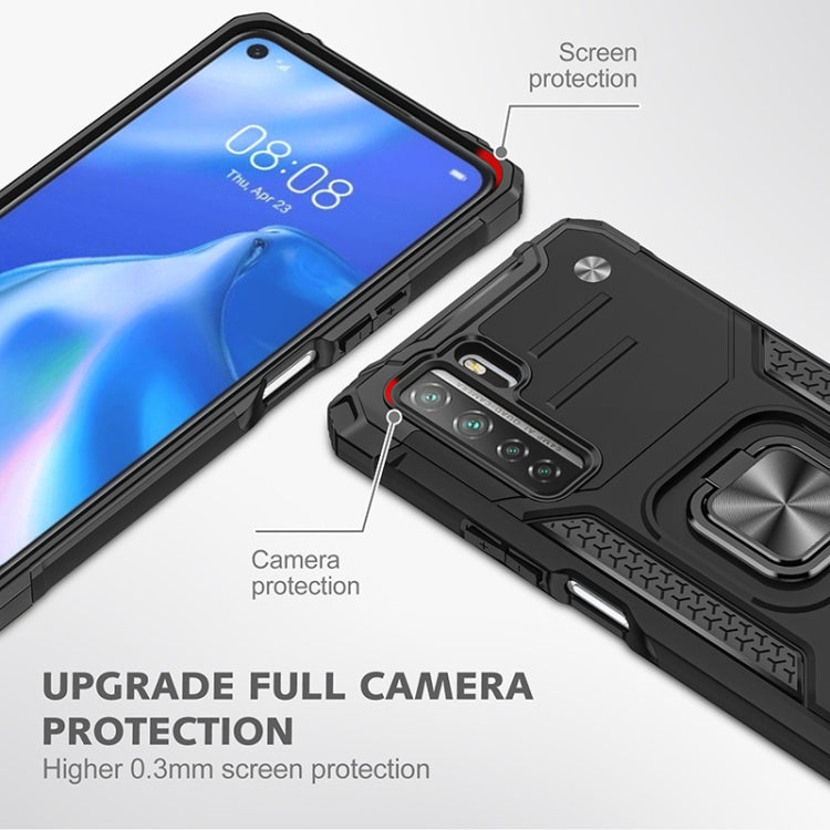 For Huawei P40 Lite 5G / Nova 7 SE Magnetic Armor Shockproof TPU + PC Case with Metal Ring Holder