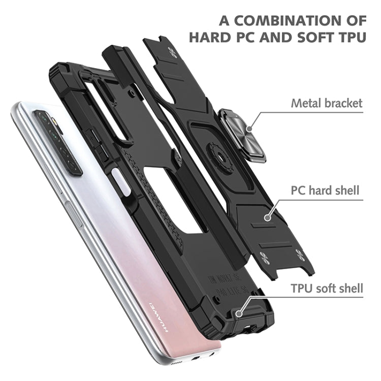 For Huawei P40 Lite 5G / Nova 7 SE Magnetic Armor Shockproof TPU + PC Case with Metal Ring Holder