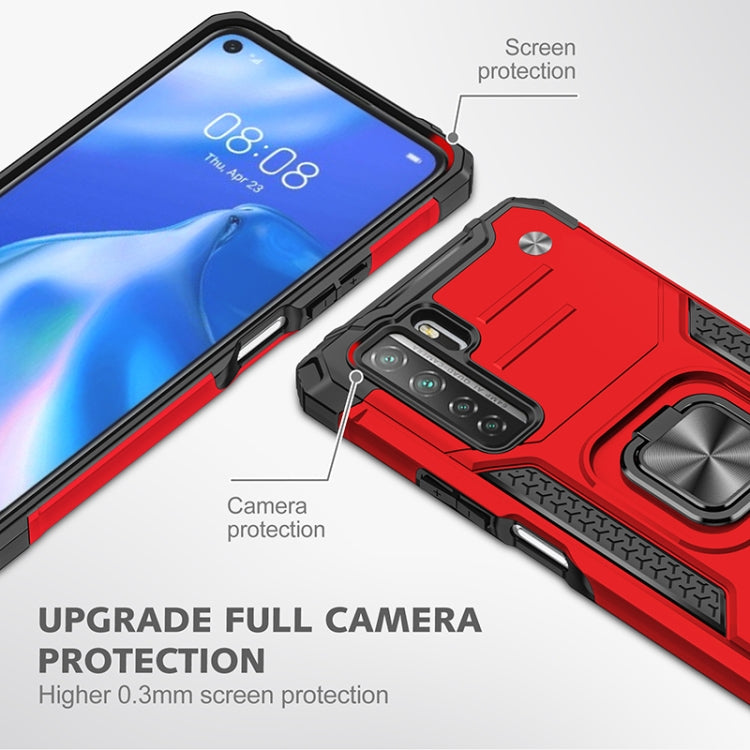 For Huawei P40 Lite 5G / Nova 7 SE Magnetic Armor Shockproof TPU + PC Case with Metal Ring Holder