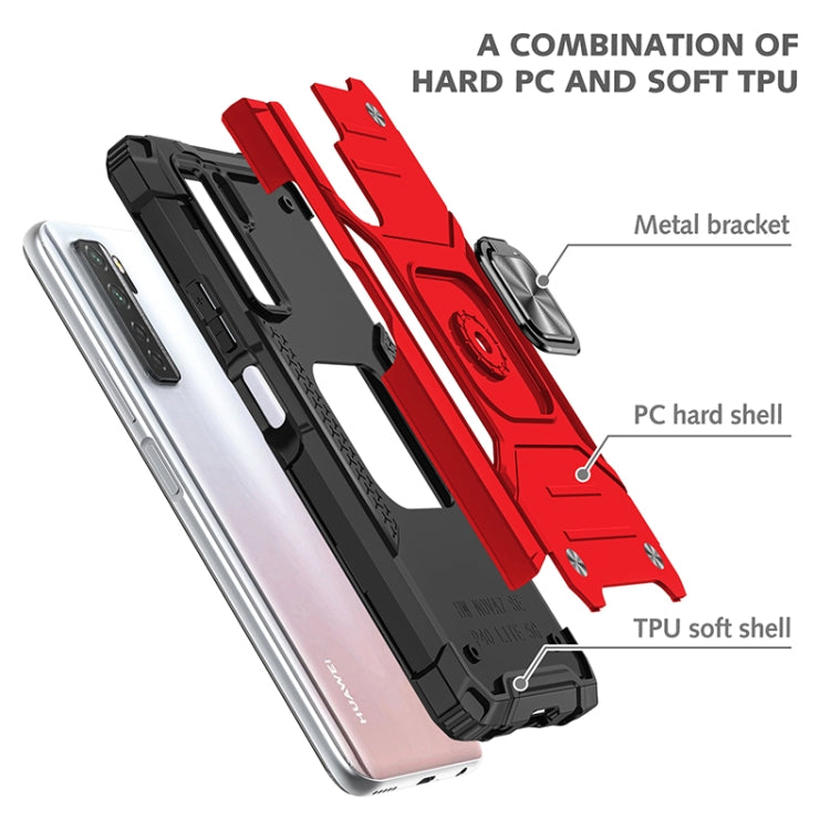 For Huawei P40 Lite 5G / Nova 7 SE Magnetic Armor Shockproof TPU + PC Case with Metal Ring Holder