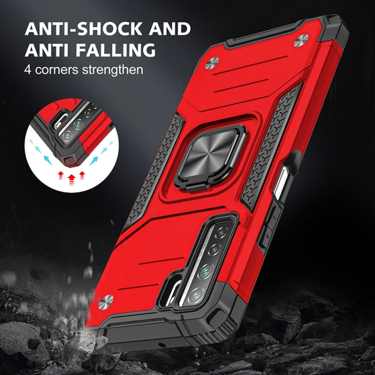 For Huawei P40 Lite 5G / Nova 7 SE Magnetic Armor Shockproof TPU + PC Case with Metal Ring Holder