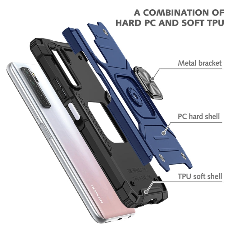 For Huawei P40 Lite 5G / Nova 7 SE Magnetic Armor Shockproof TPU + PC Case with Metal Ring Holder
