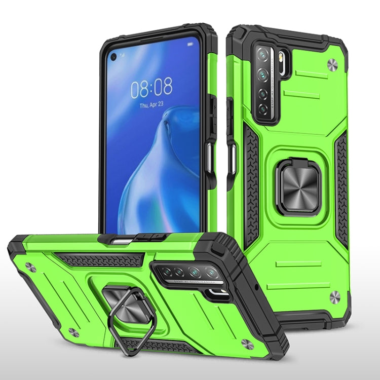 For Huawei P40 Lite 5G / Nova 7 SE Magnetic Armor Shockproof TPU + PC Case with Metal Ring Holder