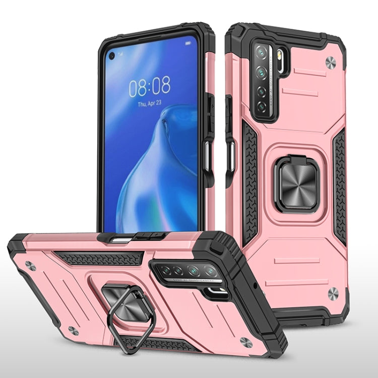 For Huawei P40 Lite 5G / Nova 7 SE Magnetic Armor Shockproof TPU + PC Case with Metal Ring Holder