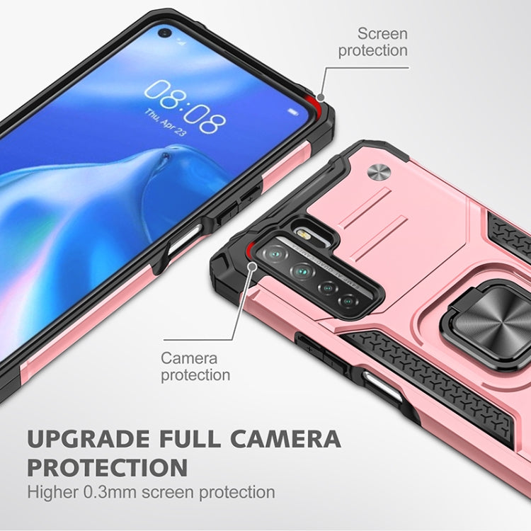 For Huawei P40 Lite 5G / Nova 7 SE Magnetic Armor Shockproof TPU + PC Case with Metal Ring Holder
