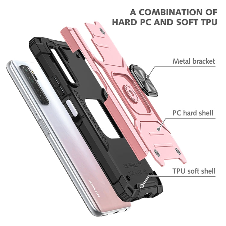 For Huawei P40 Lite 5G / Nova 7 SE Magnetic Armor Shockproof TPU + PC Case with Metal Ring Holder