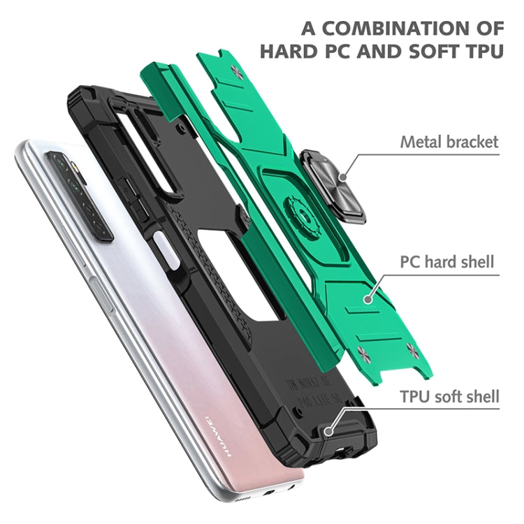 For Huawei P40 Lite 5G / Nova 7 SE Magnetic Armor Shockproof TPU + PC Case with Metal Ring Holder