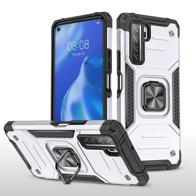 For Huawei P40 Lite 5G / Nova 7 SE Magnetic Armor Shockproof TPU + PC Case with Metal Ring Holder