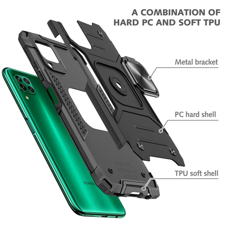 For Huawei P40 Lite / Nova 6 SE / Nova 7i Magnetic Armor Shockproof TPU + PC Case with Metal Ring Holder