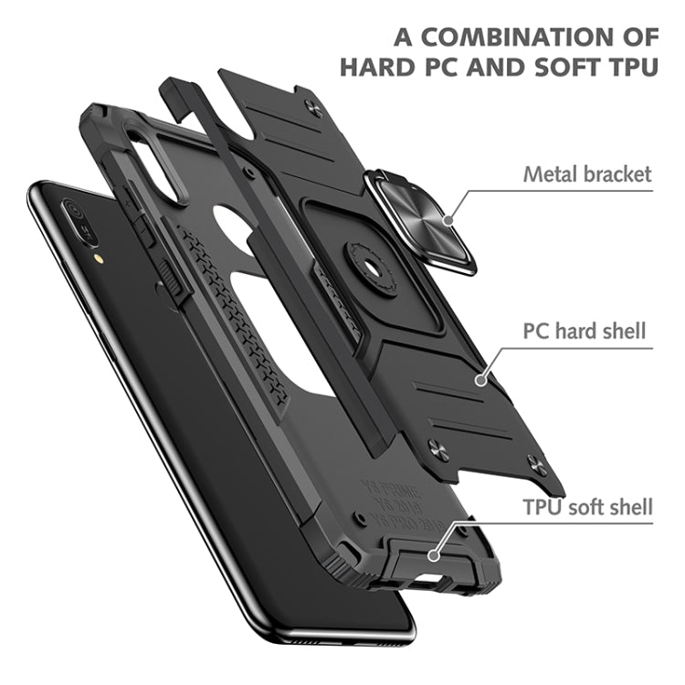 For Huawei Y6 Pro(2019) Magnetic Armor Shockproof TPU + PC Case with Metal Ring Holder
