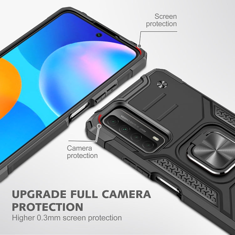 For Huawei P Smart(2021) / Y7a Magnetic Armor Shockproof TPU + PC Case with Metal Ring Holder
