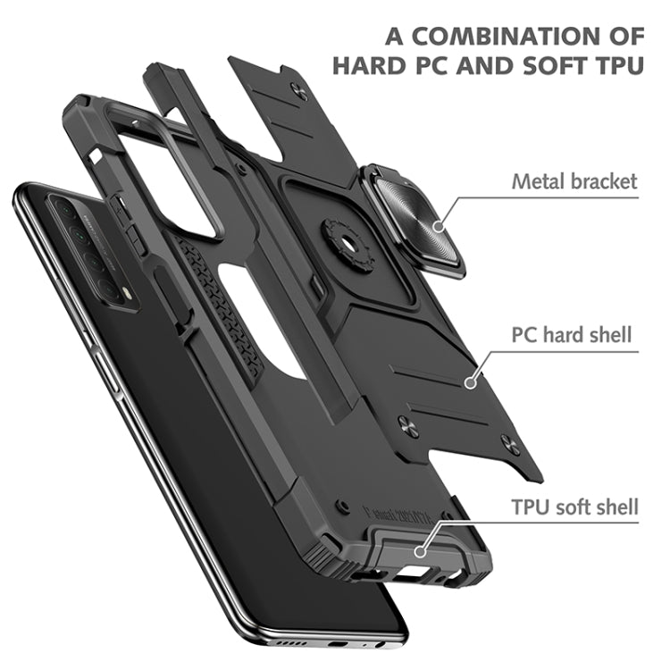 For Huawei P Smart(2021) / Y7a Magnetic Armor Shockproof TPU + PC Case with Metal Ring Holder