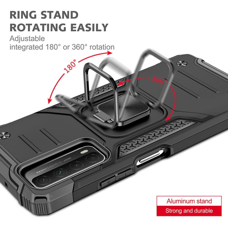 For Huawei P Smart(2021) / Y7a Magnetic Armor Shockproof TPU + PC Case with Metal Ring Holder