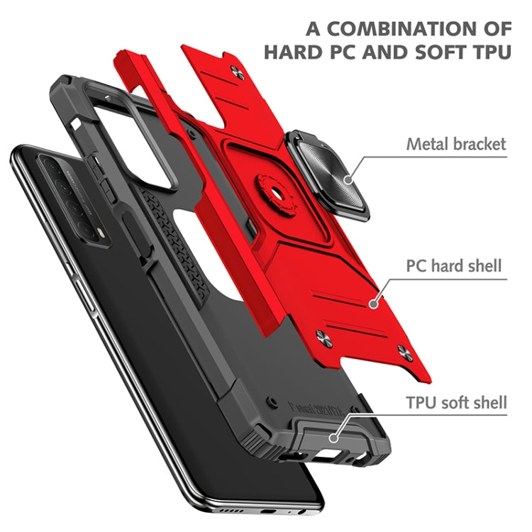 For Huawei P Smart(2021) / Y7a Magnetic Armor Shockproof TPU + PC Case with Metal Ring Holder