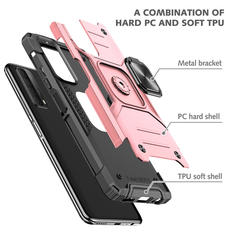 For Huawei P Smart(2021) / Y7a Magnetic Armor Shockproof TPU + PC Case with Metal Ring Holder