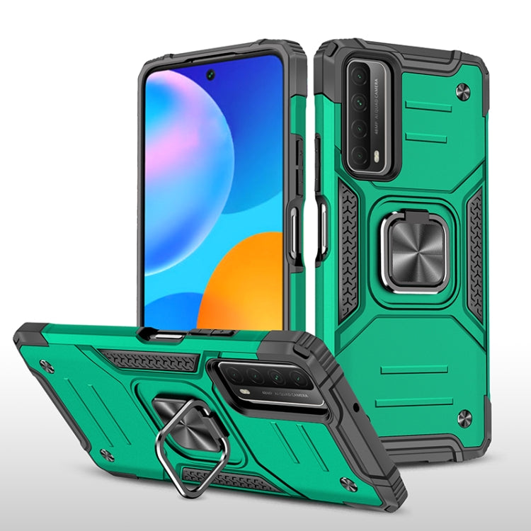 For Huawei P Smart(2021) / Y7a Magnetic Armor Shockproof TPU + PC Case with Metal Ring Holder