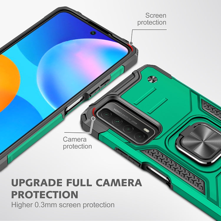 For Huawei P Smart(2021) / Y7a Magnetic Armor Shockproof TPU + PC Case with Metal Ring Holder
