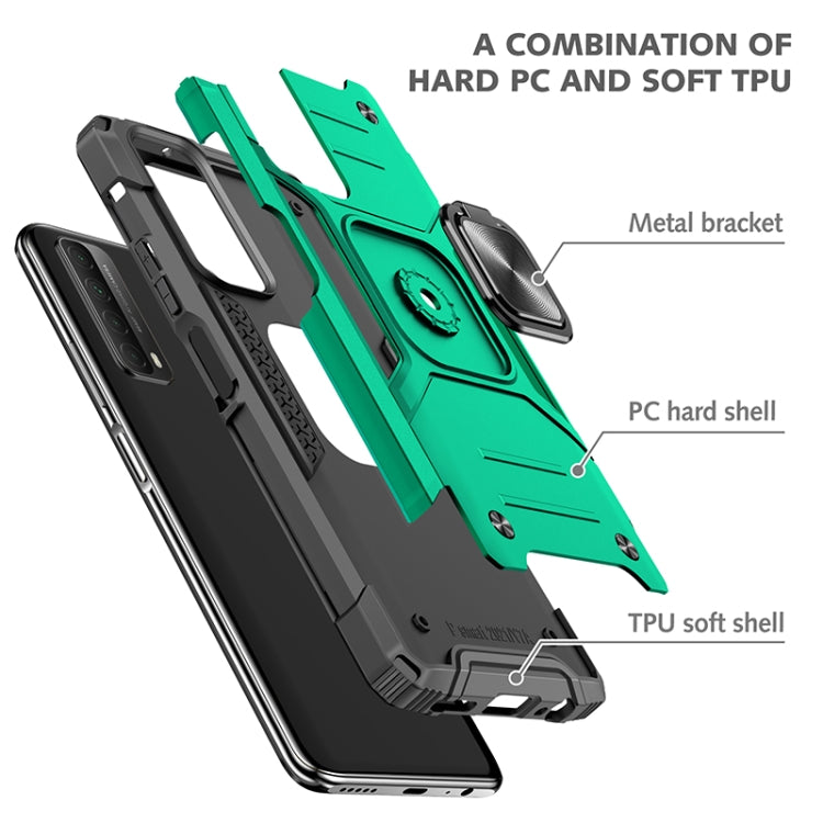 For Huawei P Smart(2021) / Y7a Magnetic Armor Shockproof TPU + PC Case with Metal Ring Holder