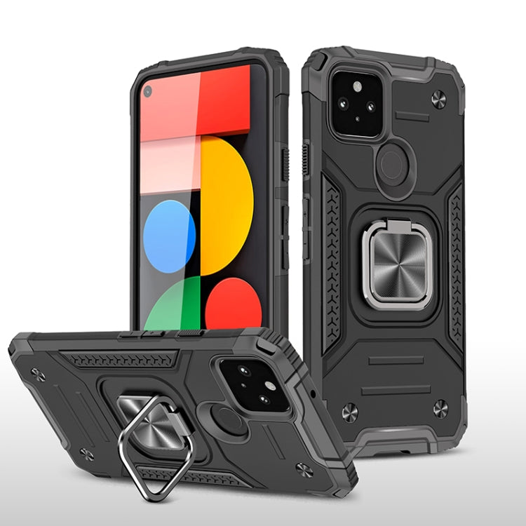 For Google Pixel 5 Magnetic Armor Shockproof TPU + PC Case with Metal Ring Holder