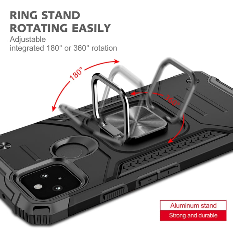 For Google Pixel 5 Magnetic Armor Shockproof TPU + PC Case with Metal Ring Holder
