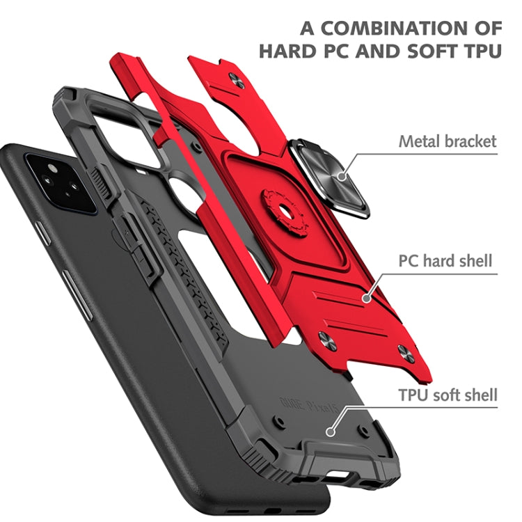 For Google Pixel 5 Magnetic Armor Shockproof TPU + PC Case with Metal Ring Holder