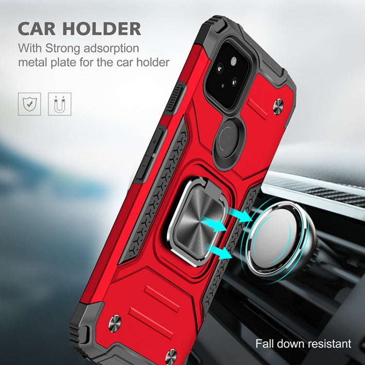 For Google Pixel 5 Magnetic Armor Shockproof TPU + PC Case with Metal Ring Holder