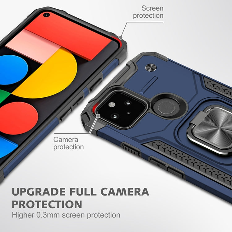 For Google Pixel 5 Magnetic Armor Shockproof TPU + PC Case with Metal Ring Holder