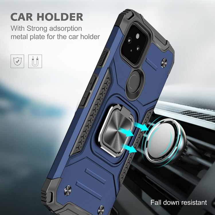 For Google Pixel 5 Magnetic Armor Shockproof TPU + PC Case with Metal Ring Holder
